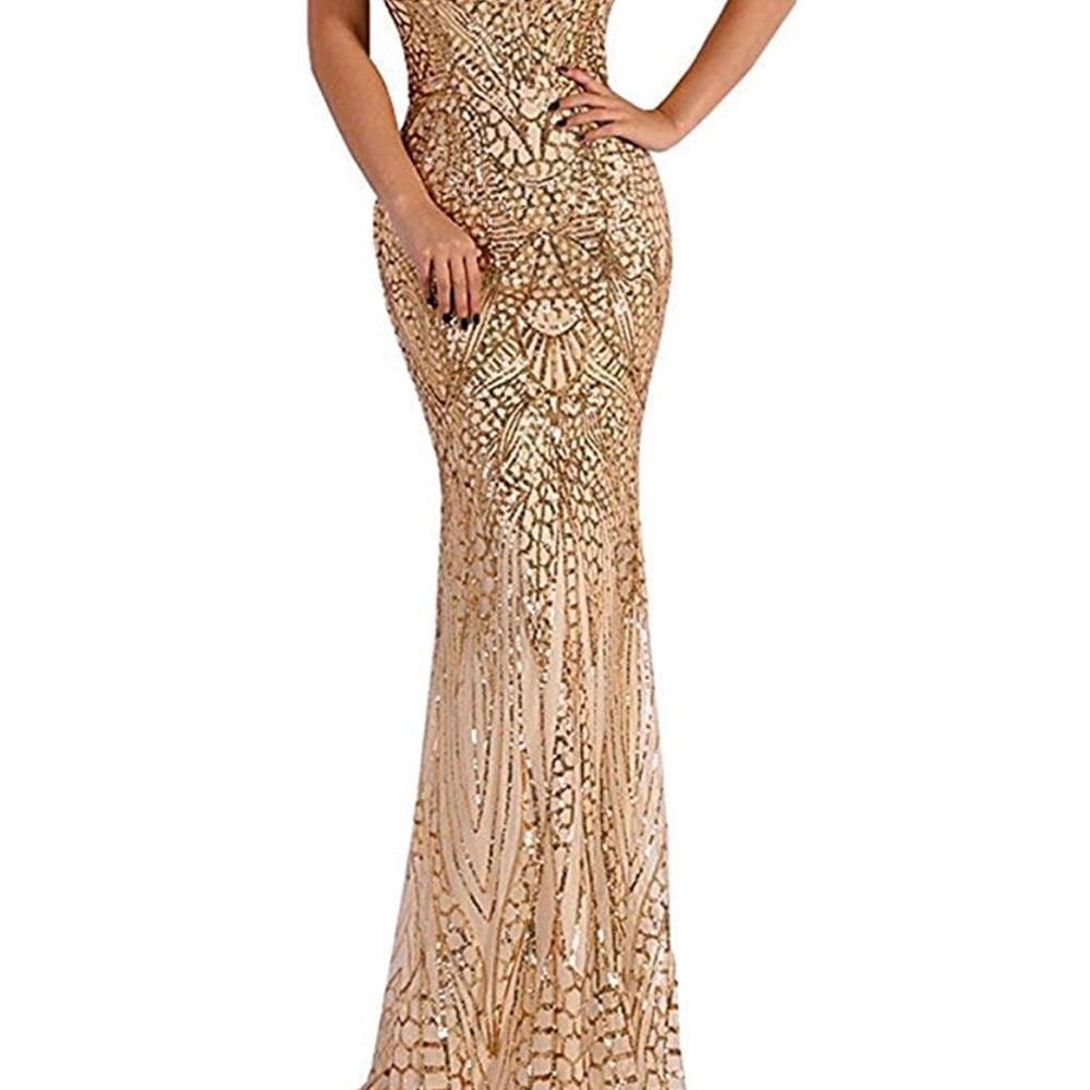 V Neck Sequined Prom Banquet Party Maxi Dress